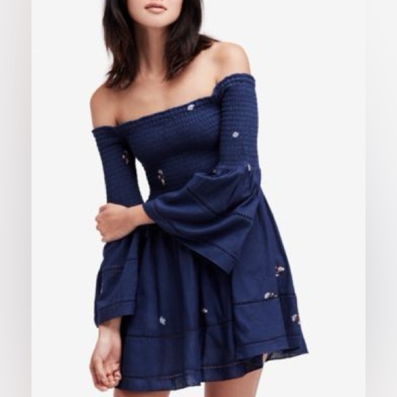 Free People Counting Daisies Dress In Blue - Picture 1 of 7